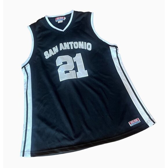 Vintage Retro EB SPORTS San Antonio Spurs 21 Basketball Jersey Black Size Large - Picture 1 of 9